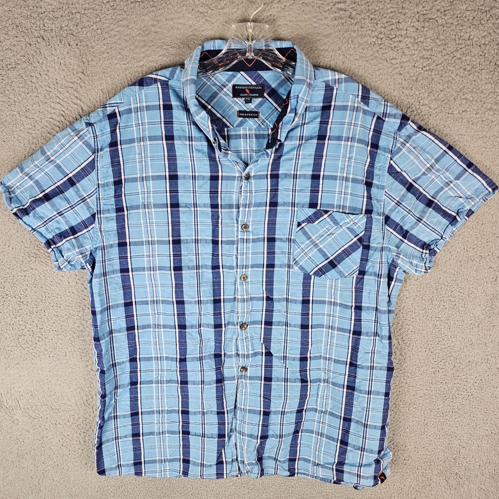 Margaritaville Island Reserve Shirt Mens 2XL Breakwater Plaid Collar Button Down